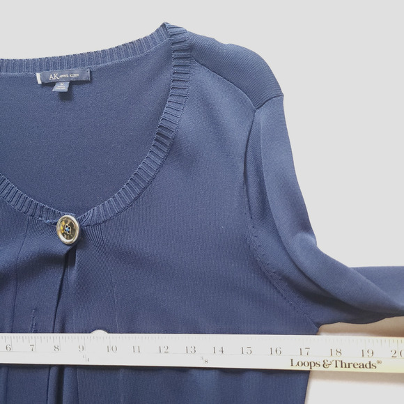 Anne Klein Cardigan Medium Navy Button Up Half Sleeve Sweater Career Office - Picture 4 of 9